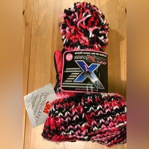 NWT ZeroXposur Youth Beanie and Glove Set - Red, Pink, Black, White Sz S/M